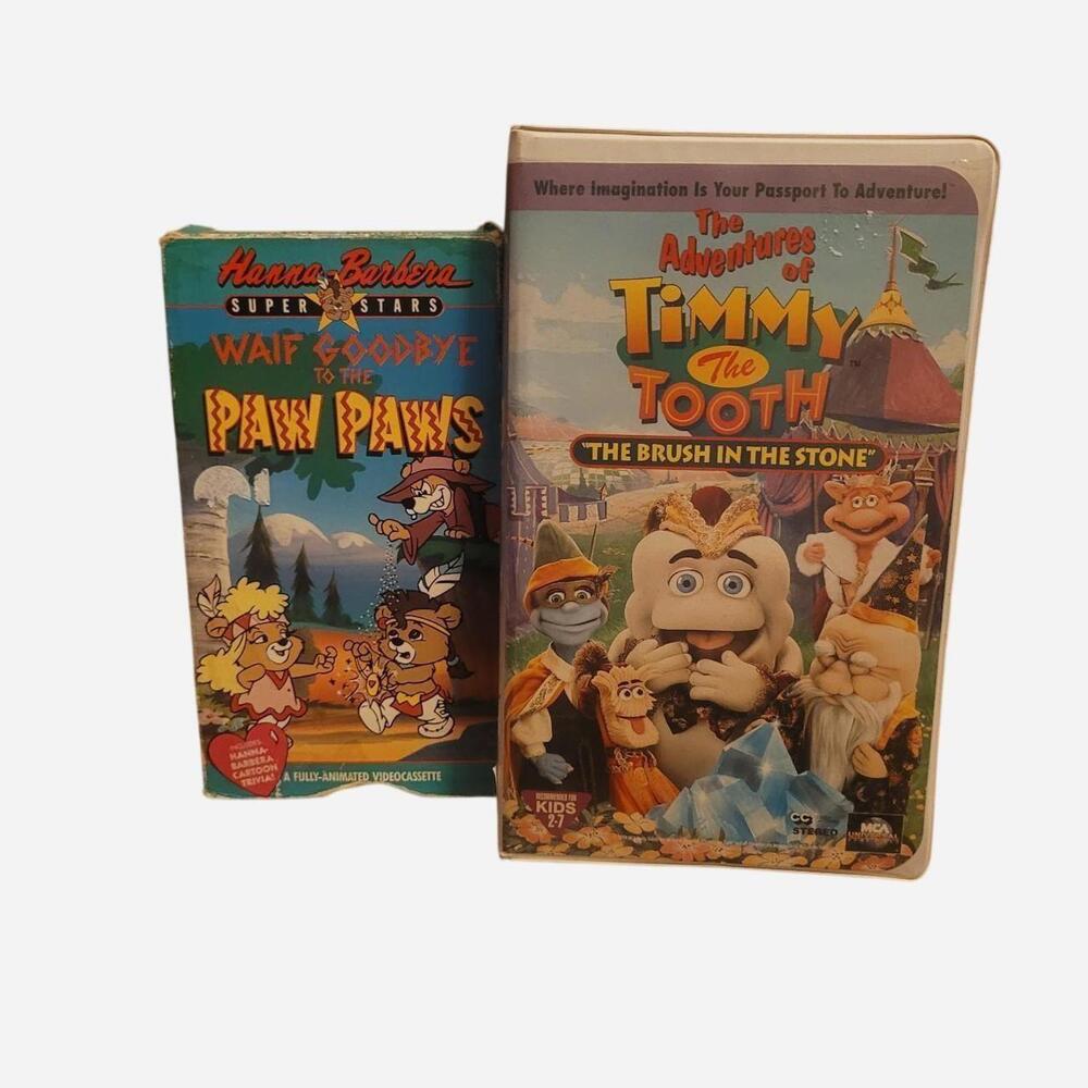 Kids VHS bundle Timmy the Tooth clam case and Paw Paws Hanna Barbera